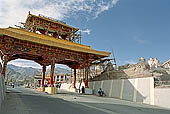 Ladakh - Leh, the painted wooden gate at the entrance of the town 